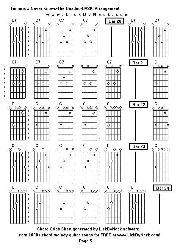 Chord Grids Chart of chord melody fingerstyle guitar song-Tomorrow Never Knows-The Beatles-BASIC Arrangement,generated by LickByNeck software.